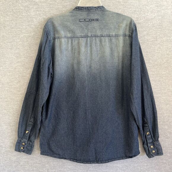 Triple Five NYC Soul Denim Shirt Mens M/L Collarless Blue Jean Button Up Vintage - Picture 6 of 16